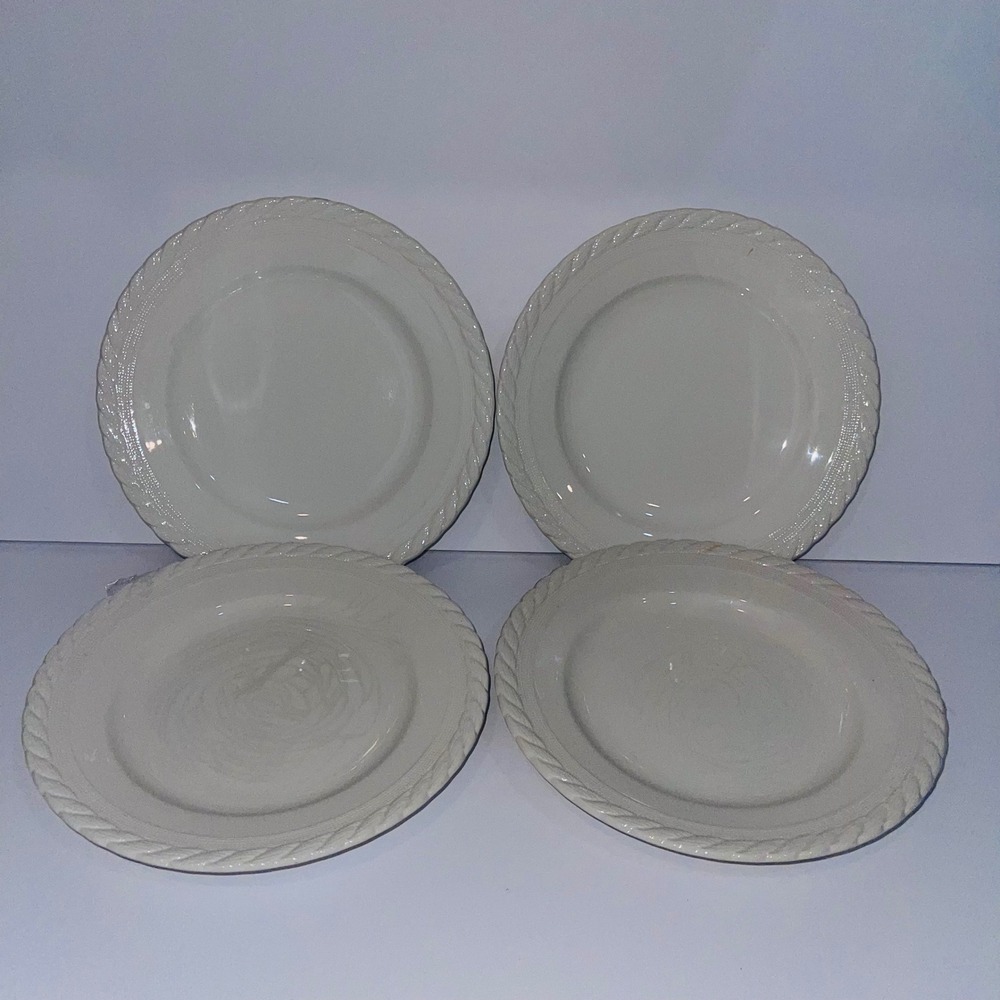 Ralph Lauren Wedgwood Clearwater Salad Plates 4 Creamware Rope Trim 8.5" VTG